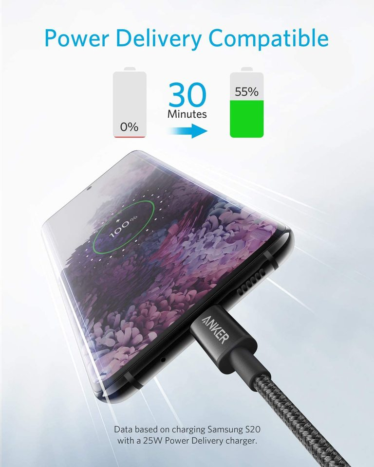Anker New Nylon USB-C to USB-C 2.0 Cable 6FT - Black Anker New Nylon USB-C to USB-C 2.0 Cable 6FT - Black
